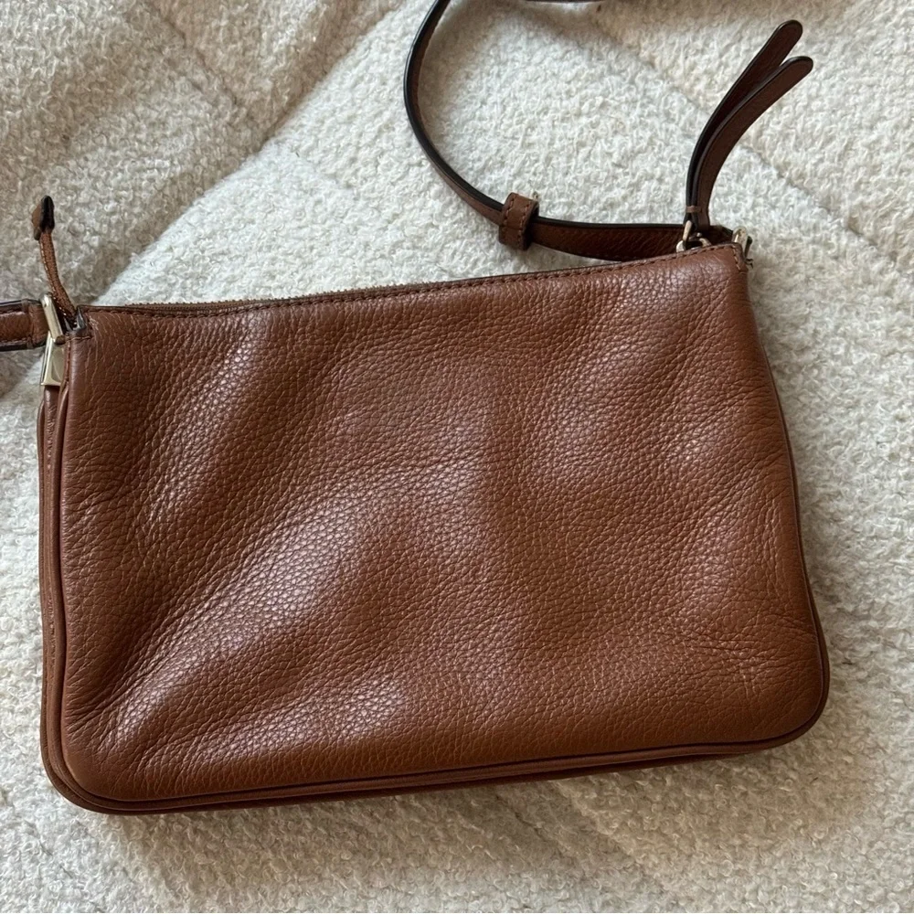 KATE SPADE Brown Pebble Leather Leila Triple Gusset in Warm Gingerbread